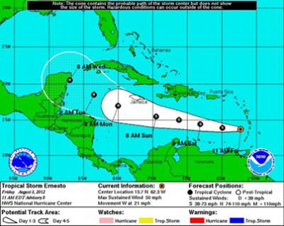 Tormenta tropical Ernesto ingresa al Caribe