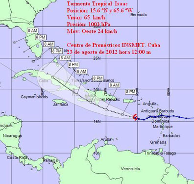 Isaac continúa moviéndose al oeste sobre el mar Caribe oriental